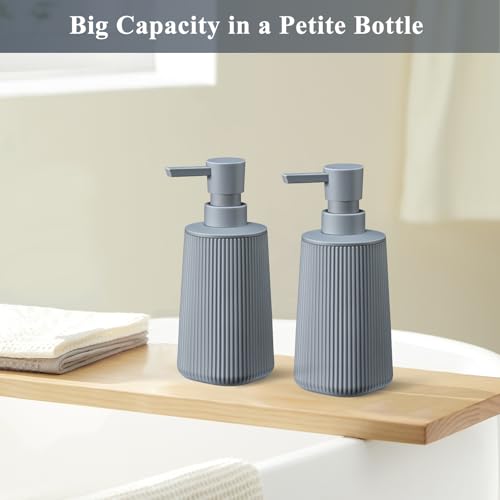 Gray Hand Soap Dispenser with No Rust Pump for Bathroom and Kitchen Countertops Refillable Striped Matte Plastic 8.5 oz - color: Gray