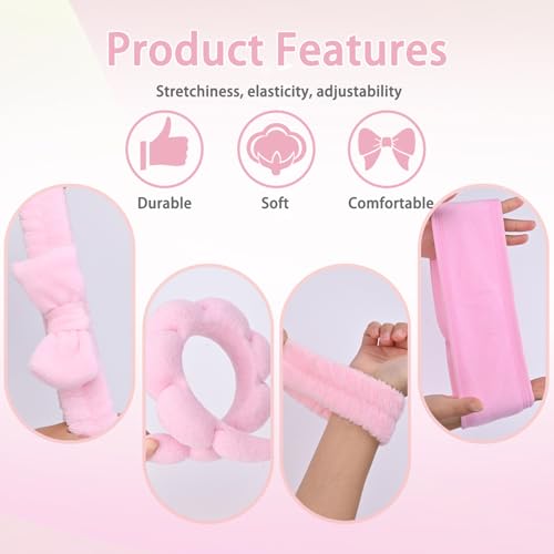 Spa Gift Set: Bubble Headband, Face Wash Headband, Skin Care Wristbands for Ladies and Women - color: Pink