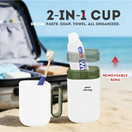 Travel Toothbrush Holder Case,Toothbrush Holder and Rinse Cup with Handle Toothbrush Travel Case, 2 in 1 Toothbrush Cup,Large Capacit Travel Toothbrush Holder with Mouthwash Cup-Green - color: 1pcs-green