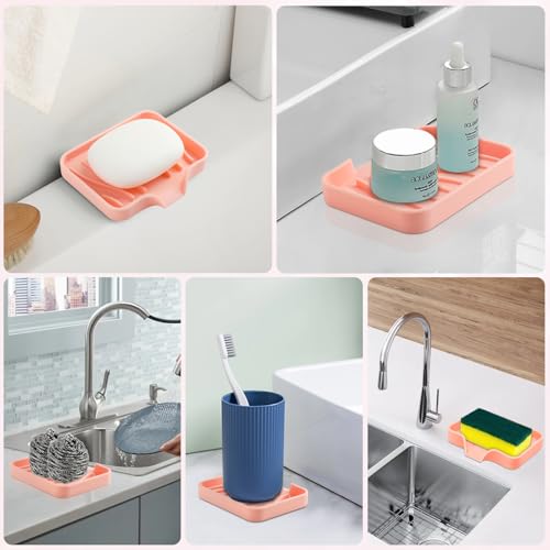 Silicone Soap Dish with Drain, SAISN Kitchen Soap Tray for Shower 2 Pack Self Draining Soap Dish Soft Bathroom Soap Holder for Kitchen Sink Flexible Portable Soap Saver, Pink - color: Pink
