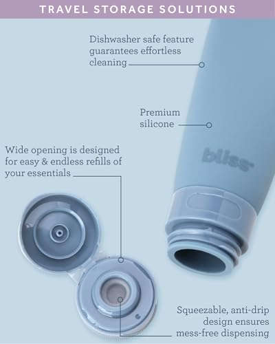 Bliss Travel Bottles Set - 10PC TSA Approved Leak Proof Refillable Travel Size Toiletries Containers for Shampoo Conditioner Lotion & Skincare, Size One Size, Denim Blue - color: Denim Blue