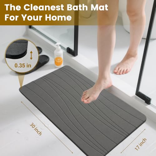 Extra Large Stone Bath Mat, 30'' x 17'' Diatomaceous Earth Non-Slip Stone Shower Mat, Super Absorbent Diatomite Stone Mats for Bathroom Dark Gray XL Flow - color: Dark Grey XL, size: 1'5" x 2'6" (Rectangular)