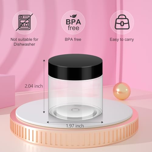 Loretoy 36 Pack 2 OZ Plastic Jars with Lids, BPA Free, Reusable, Refillable Transparent Cosmetic Containers for Bath Salts, Cosmetics, Powders, Beauty Product and Small Accessories - color: Black, size: 2 Ounce