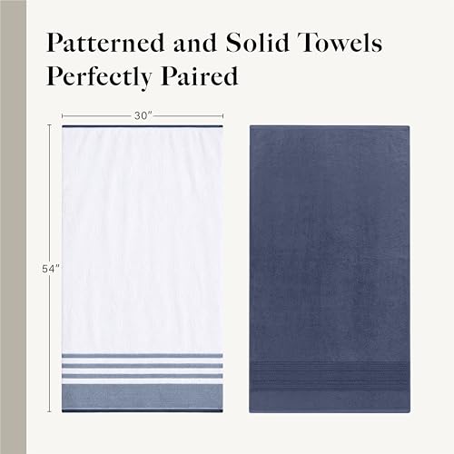 Modern Threads 6-Piece Towel Set – 100% Cotton, Quick Dry, Ultra Absorbent – Includes 2 Bath, 2 Hand, 2 Washcloths (White/Reinhart Blue) - color: Blue, style: Classic Stripe