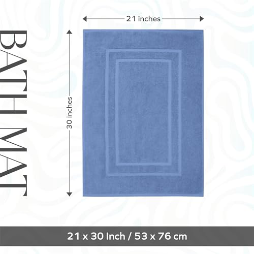Feather & Stitch 2 Piece Towel Like Bath Mats (30x21 Inch) 100% Cotton Terry Bath Mats, Bathroom Shower Floor Mats [NOT A Bathroom Rug], Soft Absorbent Washable Mats - Faded Denim - color: Faded Denim