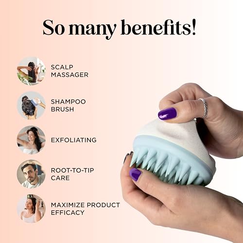 Hair Shampoo Brush and Scalp Exfoliator - In Shower Scalp Scrubber for Dandruff Removal & Growth Stimulator for Wet or Dry Hair - Soft Silicone Scalp Massager Made with Recycled Wheat Straw - Green - color: Green