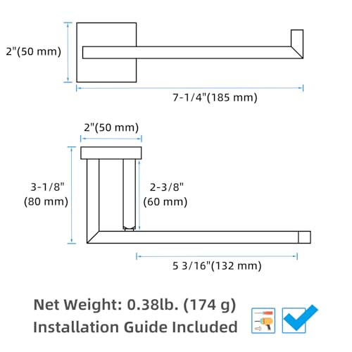 APLusee Matte Black Toilet Paper Holder, 304 Stainless Steel Roll Hanger for Bathroom Kitchen, Wall Mounted