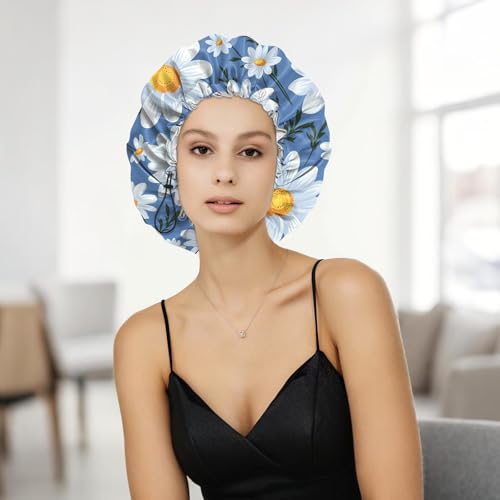 Shower Cap Adjustable Waterproof Double Layer Elastic Reusable Hair Bath Cap Cute Aesthetic for Women Girls-Chrysanthemum - color: R4-Chrysanthemum