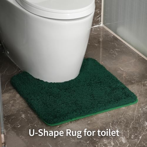 Bathroom Rugs Sets 3 Pieces Microfiber - Upgrade Non-Slip Thermo-Plastic Rubber Bottom- Quick Dry - Machine Wash for Bedroom, Tub, Living Room (Dark Green) - color: Green