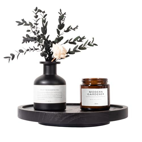 Wood Lazy Susan Organizer Kitchen Turntable for Cabinet Farmhouse Bathroom Decor Round Decorative Tray for Vanity, Counter, Sink, Coffee Table, 9 Inch, Black - color: Black, size: 9“