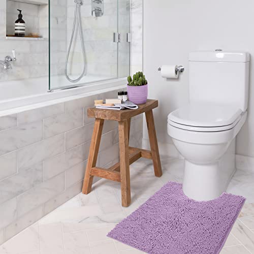LuxUrux U-Shaped Toilet Bath Mat – Super Absorbent & Non-Slip Contoured Rug for Around Toilet, Soft Chenille, Machine Washable (20” x 23”, Lavender) - color: Lavender, size: 23'' x 20'' U