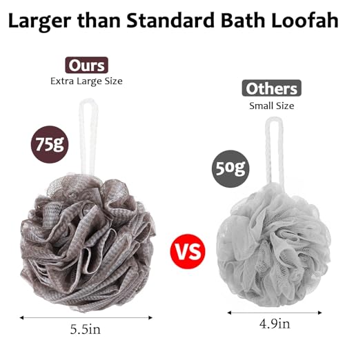 Loofah Sponge 75g/Piece, Mesh Bath Sponge Exfoliating Body Scrubber Ball Pack of 6, Large