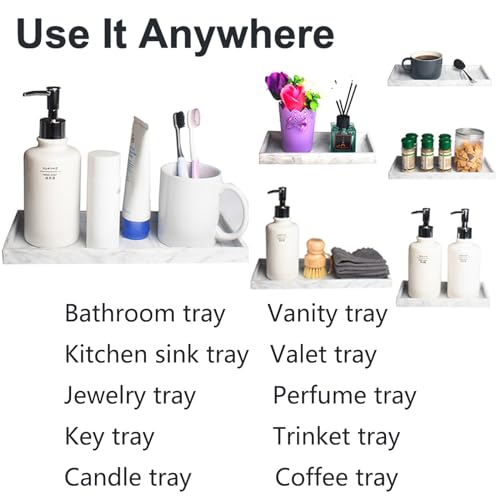 DNC Silicone Bathroom Tray for Counter, 2PC (7.9" +11.8") Vanity Tray for Countertop, Kitchen Sink Soap Tray for Dish Holder Dispenser Toilet Tank Desk Organizer - color: Marble-like(7.9"+11.8”), size: 11.8" x 5" x 0.7"