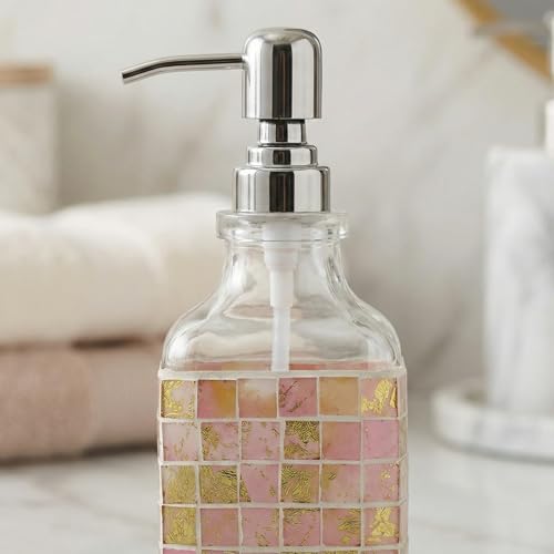 BOPPIE Handcrafted Mosaic Glass Soap Dispenser, Modern Countertop Hand & Dish Soap Dispenser for Bathroom/Kitchen, Refillable Liquid Soap Bottle with Stainless Steel Rust Proof Pump (Mosaic Golden) - color: Mosaic Golden