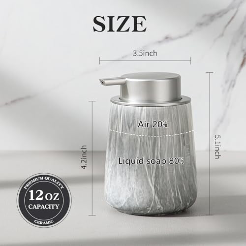 Enra Ceramic Foaming Soap Dispenser,12 oz Gray Hand Foam Soap Dispenser for Bathroom Kitchen with Easy-to-Press Pump(Gray Foam Type) - color: Gray Foam Type