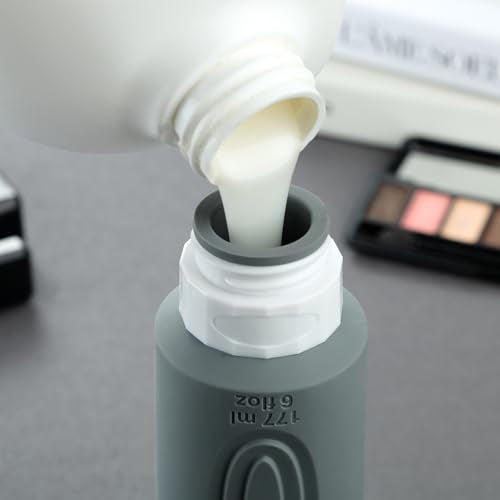 Mrsdry Travel Bottles for Toiletries, Large 6oz Oversize Containers, BPA Free Leak Proof Tubs Refillable Liquid Traveler Accessories with Toiletry Bag for Cometic Shampoo and Lotion Soap (4 Pack) - color: Grey-6oz