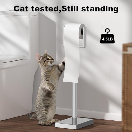 Silver Toilet Paper Holder Stand，Stainless Steel Toilet Paper Holder Free Standing，Stable Weighted Base Floor Tissue Roll Holder for Bathroom，Modern Pivoting Toilet Paper Stand - color: Silver