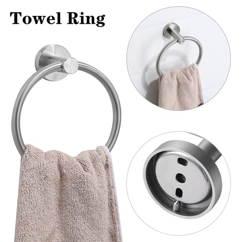 4 Piece Brushed Nickel Bathroom Hardware Set, Modern Towel Ring and Toilet Paper Holder Set,Wall Mounted, Durable SUS304 Stainless Steel Bathroom Accessories Set - color: Brushed Nickel