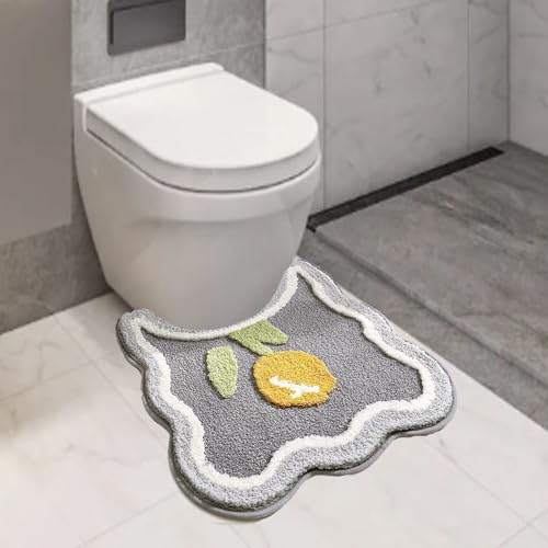 PTAEXCEL Toilet Rug U-Shaped, Floral Non-Slip Bath Mat Soft Plush Contour Bathroom Rug, Absorbent Microfiber Machine Washable for Toilet Base, 22 x 20 Inches Grey - color: Grey 22x20"