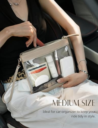 Popvibe Clear Travel Bag Organizer Pouches Set 3 Pack Clear Makeup Bag with Zipper Travel Pouch Car Toiletry Bag for Women Transparent Cosmetic Bag for Traveling, Taupe - color: Taupe