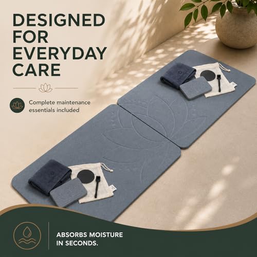 Lotus Stone Bath Mat Set (2 Mats) | Quick-Dry, Non-Slip Diatomaceous Earth Bath Mat, 23.6”×15.4” | West + East Bundle, Luxury Diatomite by JapandiSpirit