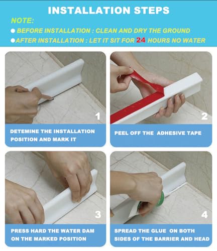 3.15" High- Shower Threshold Water Dam,New Shower Dam - Collapsible Shower Water Dam,Shower Splash Guard Water Dam Barrier for Wet and Dry Separation (43" White) - style: 43" White