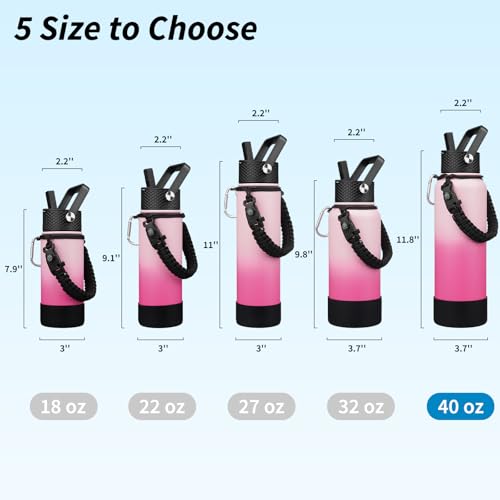 BJPKPK Insulated Water Bottle with Straw Lid, 40oz Large Thermal Flasks with 3 Lids, Paracord Handle & Non-slip Boot, BPA Free Leak Proof Stainless Steel Metal Water Bottles, Tumblers, Cups,Cherry - color: Cherry, size: 40 Ounces
