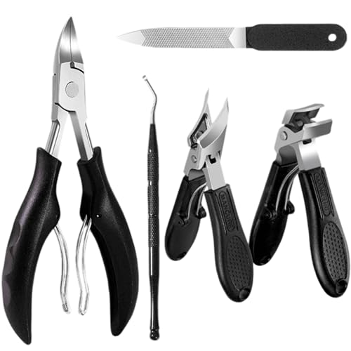 Toenail Clippers for Thick Toenails for Seniors, Angled Head Large Toe Nail Clippers Set for Men, Heavy Duty Ingrown Toenail Clippers Long Handled, Ultra Sharp Slanted Nail Cutter - color: Black