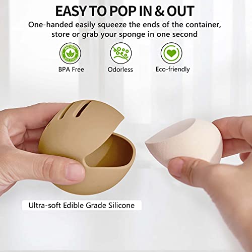 Fauxomor 2 Pcs Makeup Sponge Holder,Double-Sided Breathable Silicone Beauty Make Up Blender Case for Travel or Daily,Shatterproof Make-up Travel Case Quick Drying Easy to Carry,Khaki+Pink - color: C-Khaki+Pink, size: 1 Count (Pack of 2)