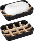 Aoheuo Modern Bamboo Fiber soap Holder and soap Dish Combination (Removable), Black, 5.12 Long by 3 Wide, 0.98 inches high, Used in Kitchens, bathrooms, and bar Sinks - color: Black, size: 1Pack (Bamboo)