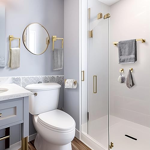 TQKAG 6-Piece Bathroom Towel Bar Sets Brushed Gold 23.6 inch Towel Bar Stainless Steel Towel Ring Coat Hook and Toilet Paper Holder Bathroom Hardware Set Wall Mounted Bathroom Accessories Kit - color: Brushed Dark Gold, size: 6-Pieces Set-A