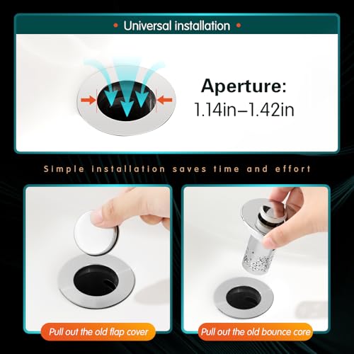 2Pcs Bathroom Sink Stopper with Hair Catcher, Pop Up Sink Drain Filter with Removable Stainless Steel Filter Basket Hair Catcher, for US 1.1''-1.417'' Drain, for Bathroom Sink Stopper Replacement