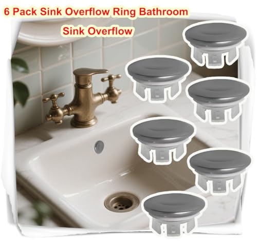 6 Pack Stainless Sink Basin Overflow Ring,Sink Overflow Ring Stainless Steel Round Drain Cover,Basin Trim Ring Insert in Hole Round Caps for Home,Sink,Bathroom,Kitchen - color: 2-layer Concave