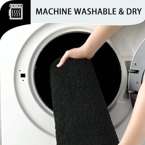 HOMORE Black Bathroom Rug Set 2 Piece,Soft Absorbent Bath Mats Set,Machine Washable Bath Rug Sets for Bathroom Non Slip,(21"x34"+21"x21") Plush Shaggy U Shape Contour Toilet - color: Black