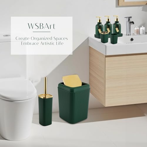 17PCS Bathroom Accessory Set Bathroom Set Hunter Green Bathroom Accessories,Toilet Brush, Trash Can, Qtip Holder Dispenser& 3PCS Soap Dispenser - size: Bath Set with Swing-Top Trash Can, style: Dark Green