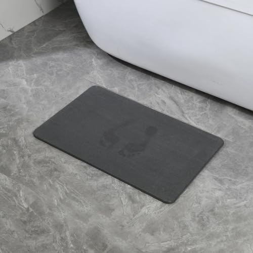 J&V TEXTILES Stone Bath Mat Diatomaceous Earth Shower Mat Non-Slip Super Absorbent Diatomite Stone Mats for Bathroom Floor Quick-Drying Easy to Clean (24''*15'') (Matte Black) - color: Matte Black
