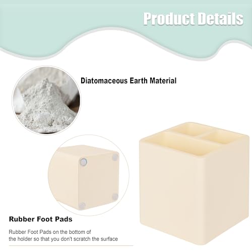 Diatomite Toothbrush Holders Tooth Brush Organizer - Yellow | Water-Absorbent Material, 3 Slots for Electric Toothbrush and Toothpaste, for Bathroom Countertop, Shower, Vanity - color: Yellow