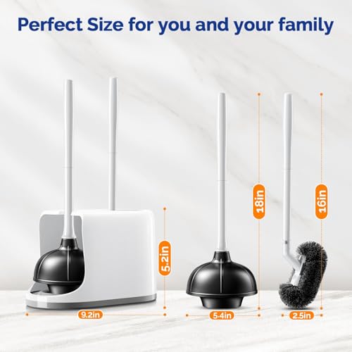 HAMITOR Toilet Plunger and Brush Set for Bathroom Cleaning with Extented Handle - Heavy Duty Toilet Plunger Combo Accessories with Caddy Stand Holder for Small Space - White,2 Sets - color: A-white, size: 2 pack