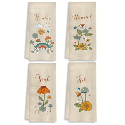 Boho Botanical Bathroom Hand Towels Set of 4, Relax Breathe Soak Unwind Decorative Hand Towels for Gym Yoga Spa Bathroom Decor, 16x24 Inches(Style G) - color: G