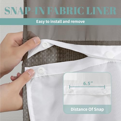 eachope Brown Long No Hook Waffle Weave Shower Curtain with snap-in Liner Replacement, 230GSM Waterproof Fabric Hotel Shower Curtain Set for Bathroom, Through Mesh Top Window,71Wx80H - color: Brown, size: 71"W x 80"L (Pack of 1)
