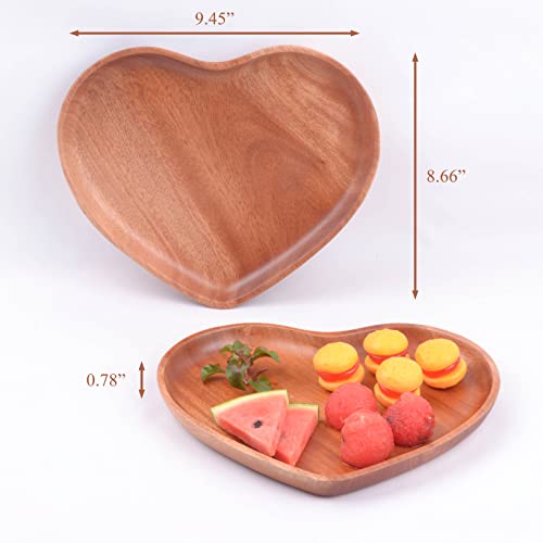 VieWood Heart Wooden Plates Set of 2 Unbreakable Classic Appetizer Plates, Easy Cleaning & Light weight for Dishes Snack, Dessert (Khaya, 8.7") - color: Heart Wood Plates (Set of 2)