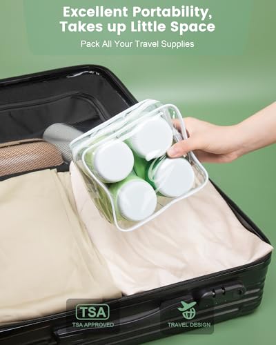 Mrsdry Travel Size Toiletries 8 Pack, TSA Approved 3oz Silicone Squeeze Bottles & Cream Jars with Clear Travel Bag - color: Water Green, size: 3oz bottle 3oz jar