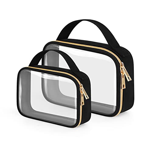 Wedama Clear Toiletry Bag, 2 Pack Clear Makeup Bags with Handles, PVC Cosmetic Bags for Women and Men, Large Opening Toiletry Bags, Black - color: Black, size: 1 Pack Medium + 1 Pack Large