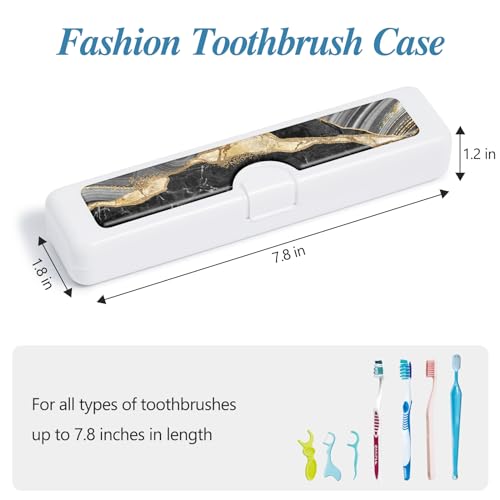Toothbrush Travel Case - Colorful Pattern, Holder and Covers for Toothbrushes, Includes Tongue Scraper Case - color: Black Marble, size: Small