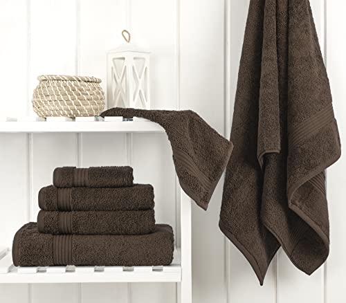 Cotton Paradise 100% Cotton Turkish Towel Set, Soft Absorbent Quick Dry, 6 Piece Towel Set, Chocolate Brown - color: Chocolate Brown, size: 6 PC SET (27x54" + 16x28" + 13x13")