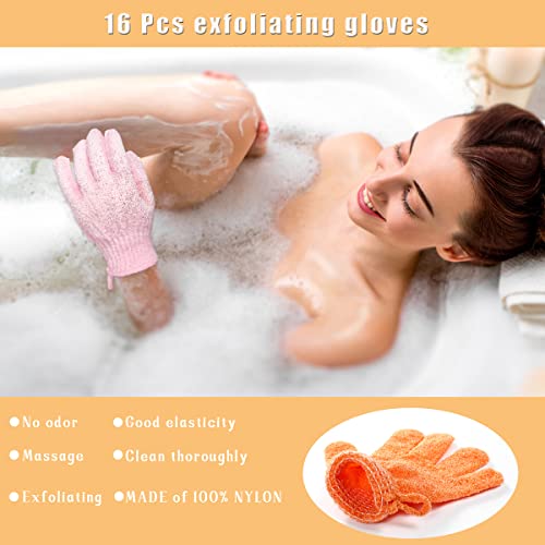 Bath Gloves,16 Pcs Exfoliating Bath Gloves,Body Scrub Gloves with Hanging Loop for Beauty Spa Massage Skin Shower Body Scrubber-8 Colors - style: With Hanging Loop