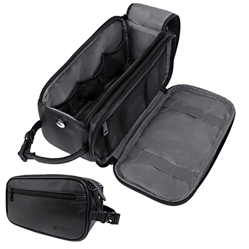 PAVILIA Toiletry Bag for Men, Travel Essentials Shaving Dopp Kit, Mens Travel Bag Toiletries Organizer Case for Grooming, PU Leather Water Resistant Cosmetic Bag Pouch (Black) - color: Black, size: Large (10.5x5.5x6)