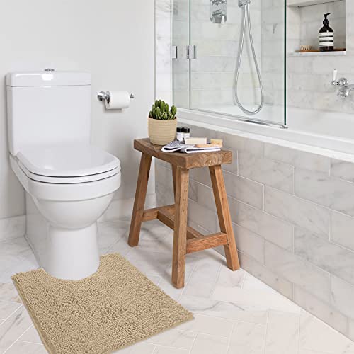 LuxUrux Luxury Shaggy Toilet Bath Mat U-Shaped Contour Rugs for Bathroom, Soft and Comfortable, Maximum Absorbent, Dry Quickly, Non-Slip, Machine-Washable (20 x 20 inch, Birch) - color: Birch, size: 20'' X 20'' U