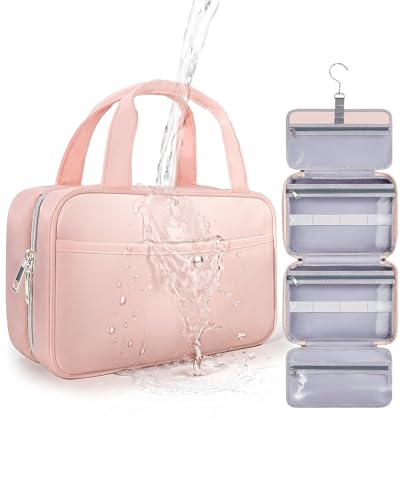 Travel Hanging Toiletry Bag for Women - Waterproof Cosmetic Organizer with Clear Window, Lightweight Bathroom Bags for Essentials, Makeup, Shampoo, Toiletries Pink, Medium - color: Pink, size: M (10.8x6.9x3.5inch)