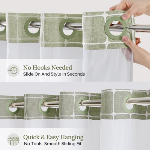 River Dream Sage Green Farmhouse Shower Curtain with Snap-in Liner, No Hooks Needed,with Magnets,with Tassels,Water Repellent&Machine Washable,36x74Inch - color: Sage Green-window, size: 36"W x 74"L (Pack of 1)